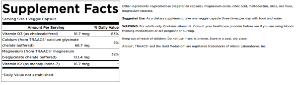 Albion Magnesium & calcium 90 veggie caps Nutrition Facts