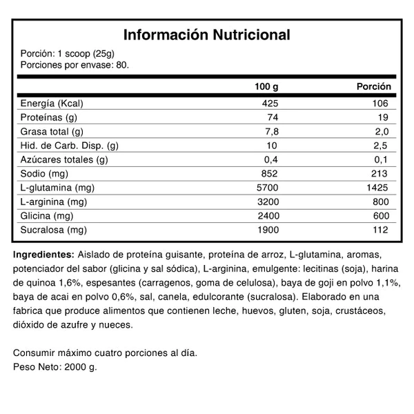 informacion nutricional vegan protein 80 servicios